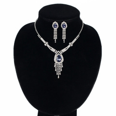 #Bride necklace earring set rhinestone tassel jewelry wholesale-Custom stone colors