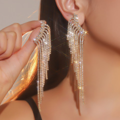 #Wing-shaped Rhinestone long Tassel Earrings Exaggerated design-Custom plating color