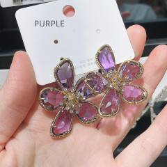 #Delicate luxury flower earrings Colored glass rhinestone earrings-Custom stone color