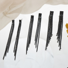 #Black rhinestone tassel earrings Exaggerated design Dangle Earrings,Custom plating color