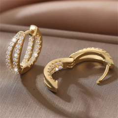 Hollow double-layer Cubic Zirconia earrings，Small Hoop earrings-customized