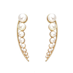 fashionable jewelry - Geometric curved pearl-studded earrings for fashionable ear studs. Manufacturer's wholesale.-Custom pearl color