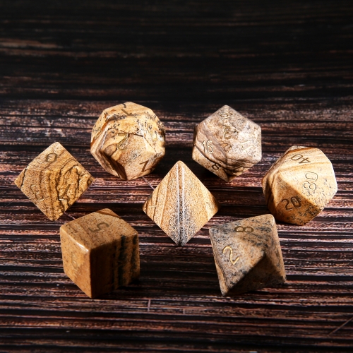 Natural Picture Stone Dice Set Carved Number Z01 D&D TRGP Dice