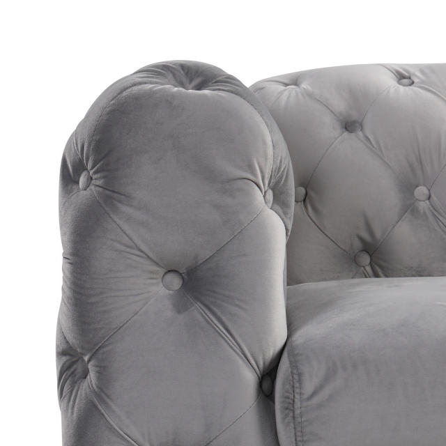 Contemporary Love Seat with Deep Button Tufting Dutch Velvet - Grey