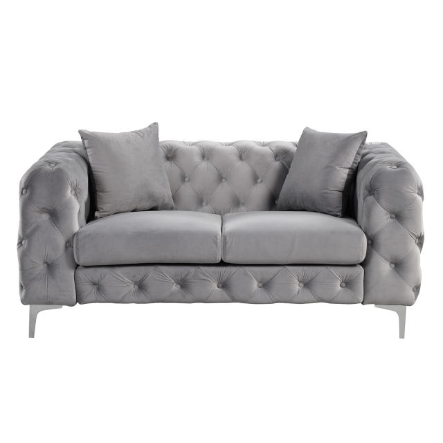 Contemporary Love Seat with Deep Button Tufting Dutch Velvet - Grey