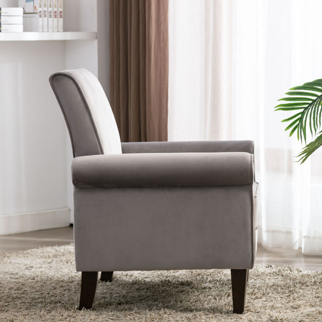 Bedroom Accent Chair, Velvet Upholstered Armchair - Grey