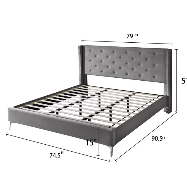 Bed Frame 15 Inch Wood Platform, Upholstered Platform Bed