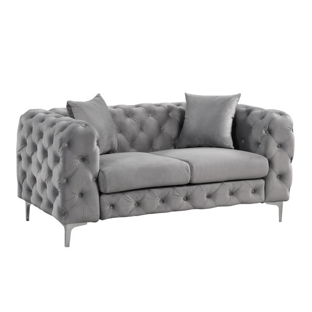 Contemporary Love Seat with Deep Button Tufting Dutch Velvet - Grey