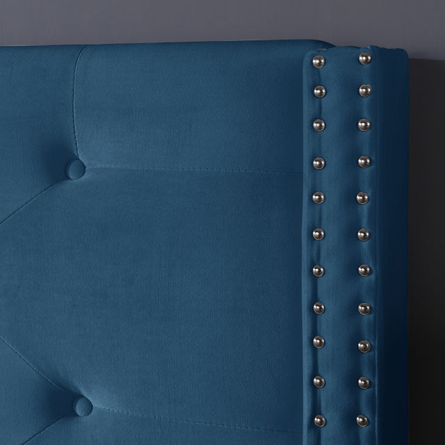 Bed Frame 15 Inch Wood Platform, Upholstered Platform Bed - Blue