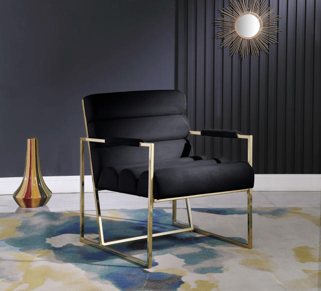 Italian Light Luxury Accent Chair, Contemporary Velvet Upholstered - Black