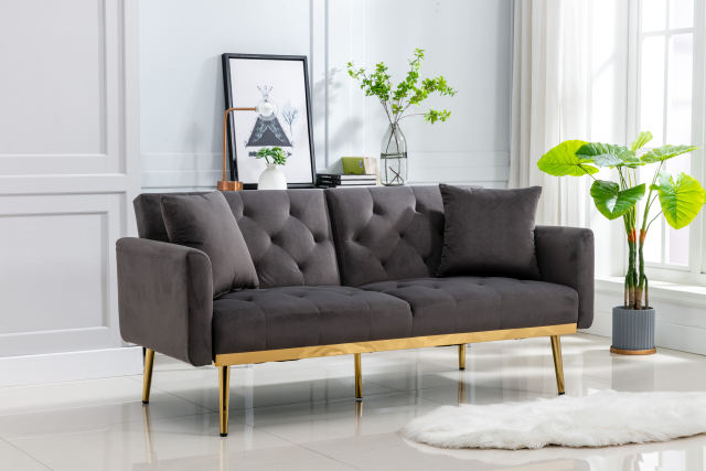 Velvet Futon Sofa Bed - Grey
