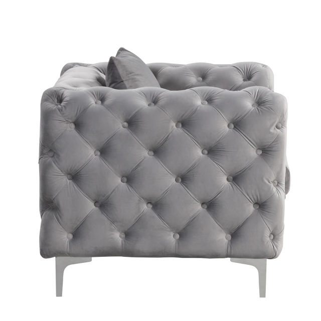 Morden Fort Modern Contemporary Accent Chair with Deep Button Tufting Dutch Velvet, Solid Wood Frame and Iron Legs-Silver Grey