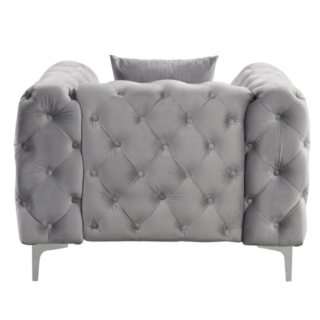 Contemporary Sofa sets with Deep Button Tufting Dutch Velvet - Silver Grey