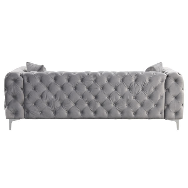 Contemporary Sofa Couch with Deep Button Tufting Dutch Velvet - Silver Grey
