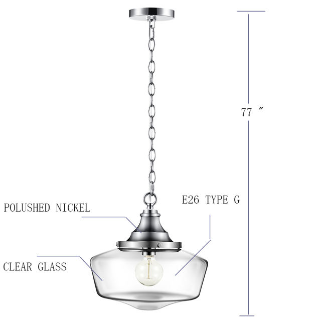 Glass Pendant Light  Polished Nickel