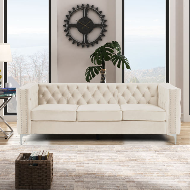 Modern Sofa with Deep Dutch Velvet - Beige