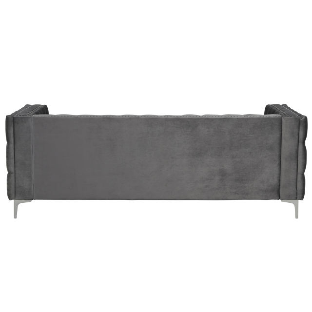 Velvet Couches with Button Design for Living Room in Gray