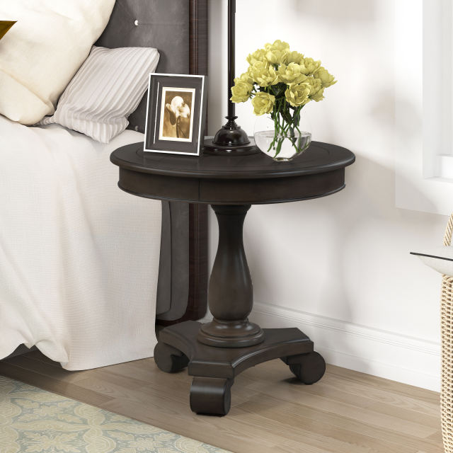 Round End Table Small Wood Pedestal Side Table