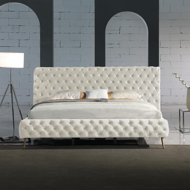 Contemporary Tufted Bed Frame - Cream