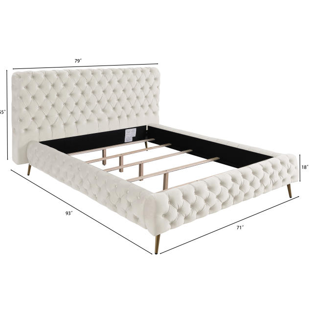 Contemporary Tufted Bed Frame - Cream