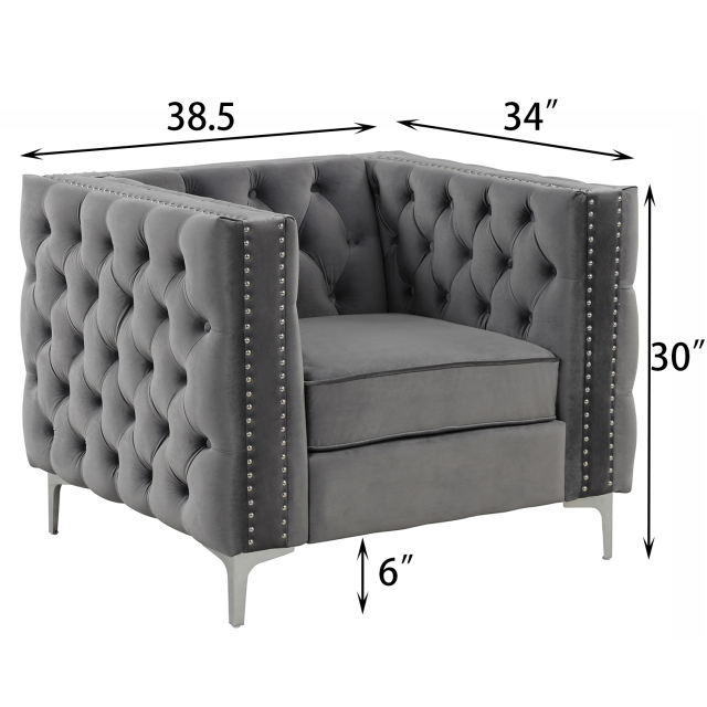 Couches for Living Room 3 Pieces Velvet  - Grey