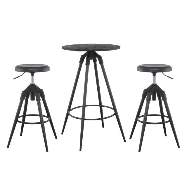 Bar Table Set of 3, Adjustable Swivel Pub Barstools- Black