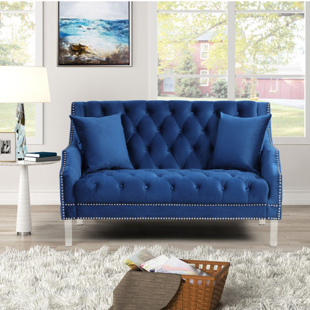 Living Room Couches Fabric Dutch Velvet Loveseat-Blue