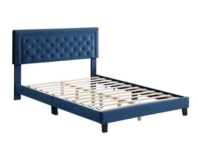 Bed Frame, Velvet Tufted Upholstered Modern Platform Bed with Headboard, Wooden Slats, No Box Spring Needed