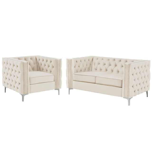 Living Room Furniture Sets Couches 2 Pieces Velvet - Beige
