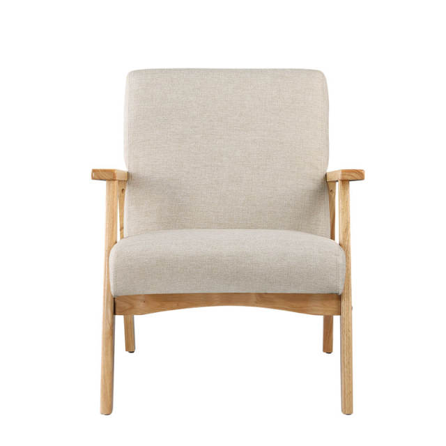 Mid Century Armchair with Wood Frames Linen Upholstered Accent Chair for Living Room