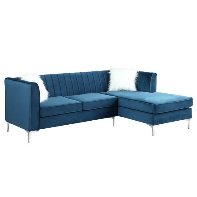 Morden Fort Velvet Sectional Sofa with Right Chaise, Pillow Included