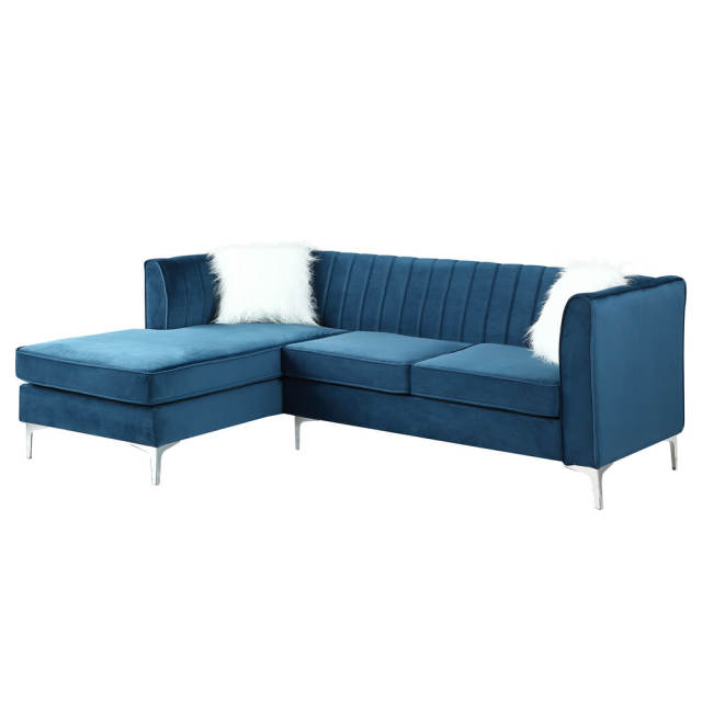 Morden Fort Velvet Sectional Sofa with Right Chaise, Pillow Included