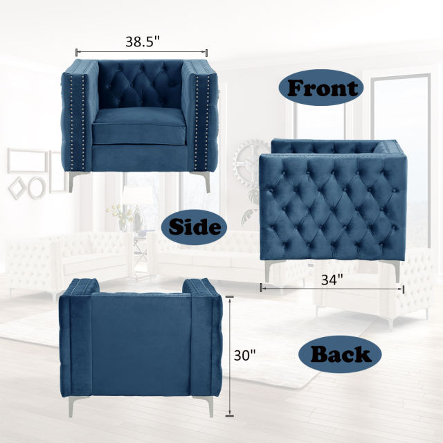 Couches for Living Room 3 Pieces Velvet - Blue