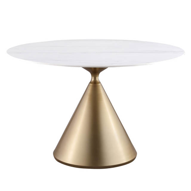 Morden Fort Round Dining Table Modern Luxury Table with Gold Metal Bottom