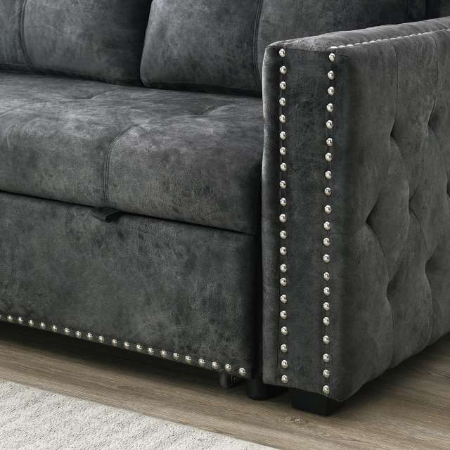 Velvet Reversible Sleeper Sectional Sofa with Storage in Gray