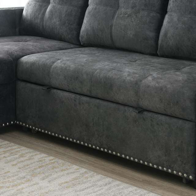 Velvet Reversible Sleeper Sectional Sofa with Storage in Gray