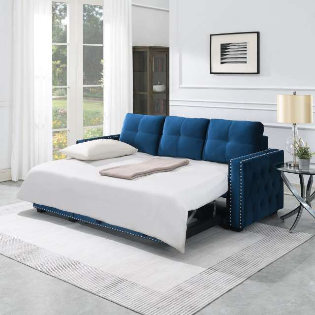 Velvet Reversible Sleeper Sectional Sofa with Storage in Gray