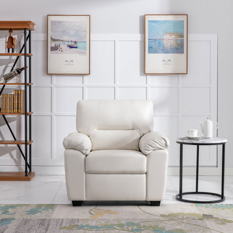 Sofa Collection 3 Pieces  Flared Arm PU Leather Mid-Century Modern Upholstered Sofa in White