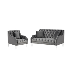 Living Room Couches Slope Arm Chair and Loveseat Sofa Set Velvet Gray