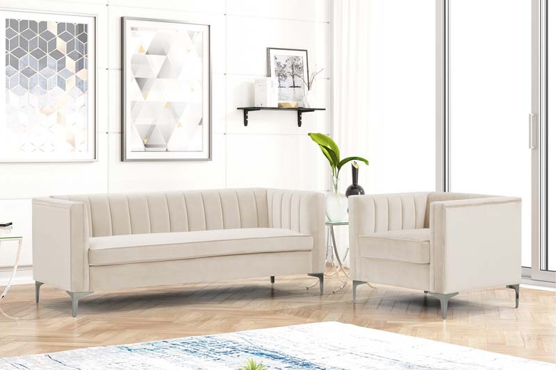 3 Pieces Modern Channel Tufted Velvet Living Room Sets