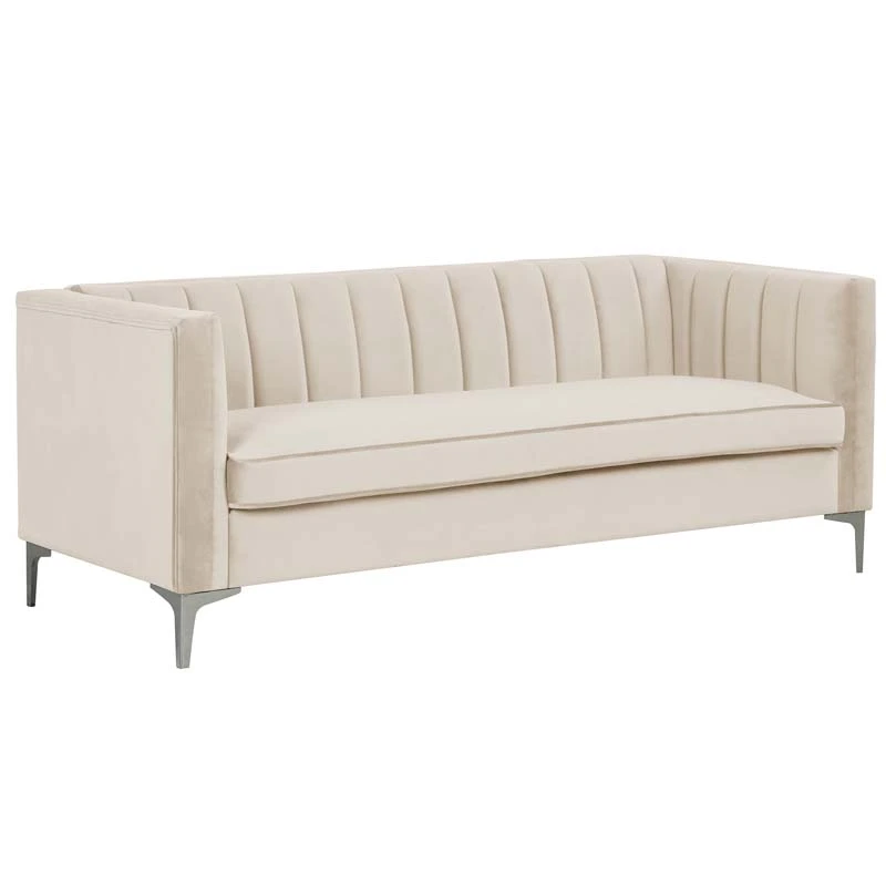 Modern Channel Tufted Velvet  Sofa 3 Seater