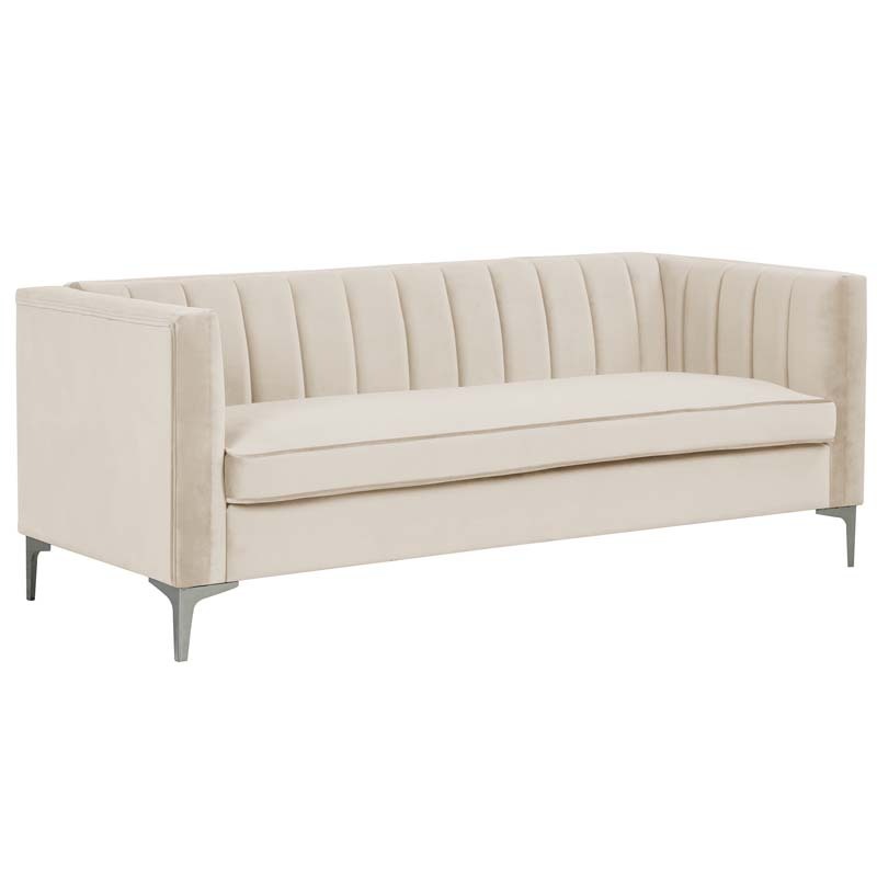 Modern Channel Tufted Velvet  Sofa 3 Seater