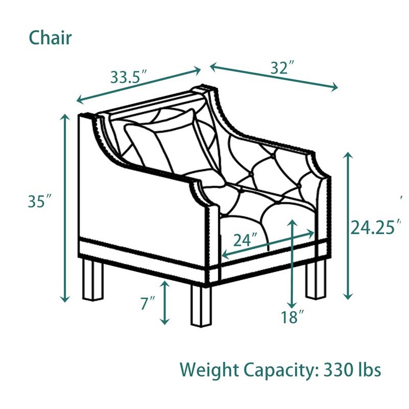 Living Room Couches Set  Slope Arm Chair and Sofa -Blue