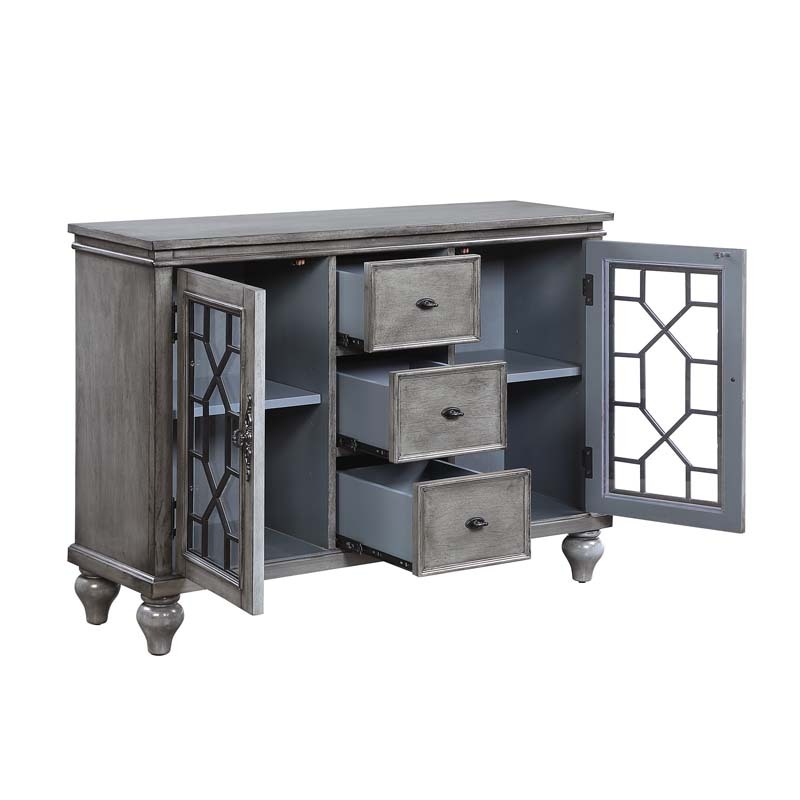 Sideboard & Buffets Cabinet with Iron Framed Glass Doors, 3 Drawers and Adjustable Shelves Accent Display Storage Distressed Console Cabinet for Entryway Living Room Bedroom Kitchen