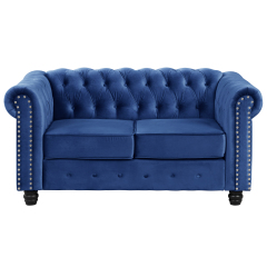 Contemporary Loveseat with Deep Button Tufting Dutch Velvet - Blue