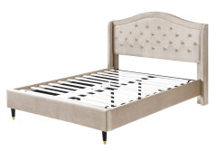 Queen/California King/ King size Velvet Bed Frame Upholstered Platform Bed-Beige