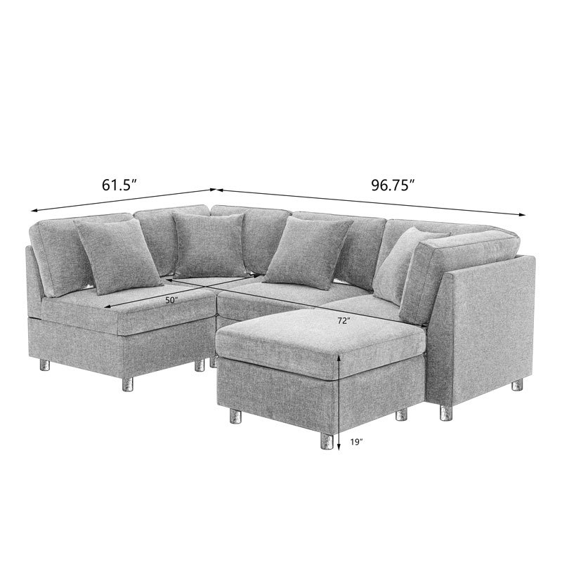 L-Shaped Sectional Sofa Modular Sofa Couch with Ottoman, Modern Beige Linen 4 Seater Sectional Convertible U Shaped Sofa for Living Room, Apartment, Easy Assembly