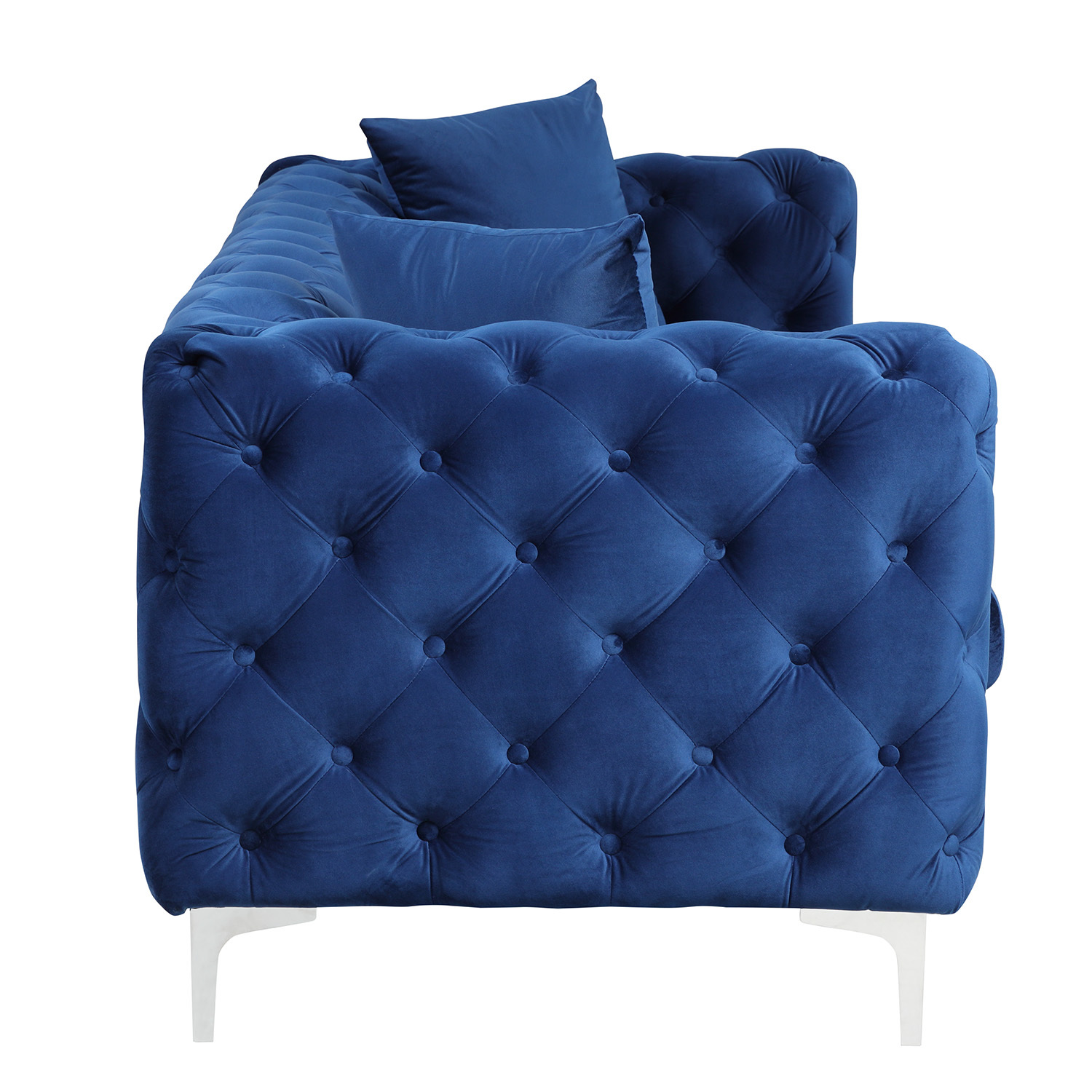 2 Pieces Contemporary Sofa and Chair with Deep Button Tufting Dutch Velvet - Navy Blue