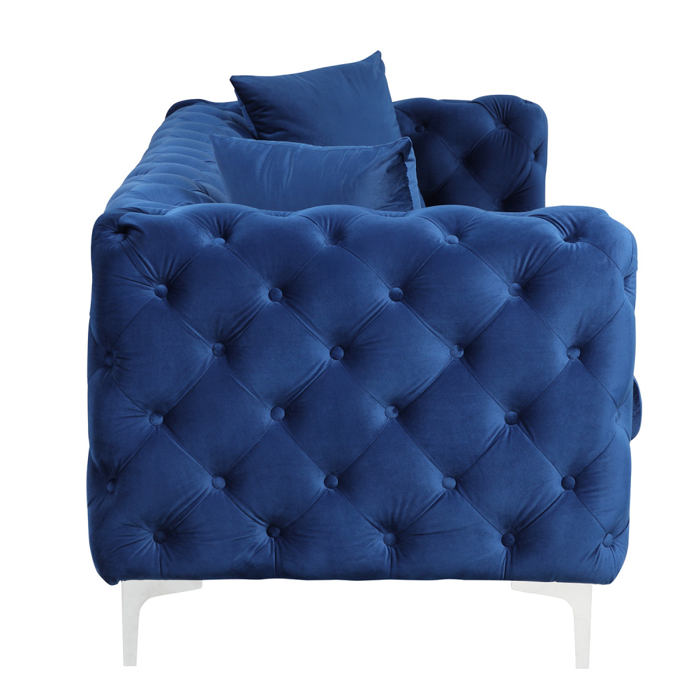 2 Pieces Contemporary Sofa and Chair with Deep Button Tufting Dutch Velvet - Navy Blue