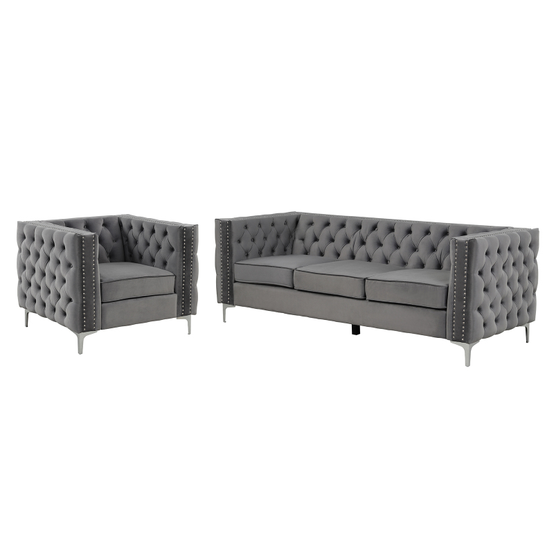 Couches for Living Room 2 Pieces Velvet  - Grey